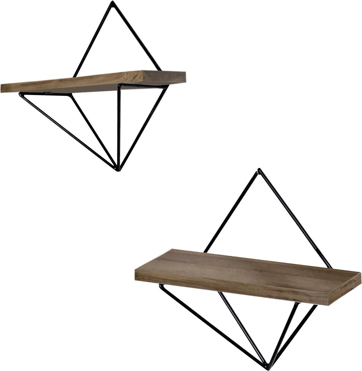 Raft dekorativ prej druri për mur, Hanah Home, Wr046, 2 copë, ngjyrë arre dhe e zezë