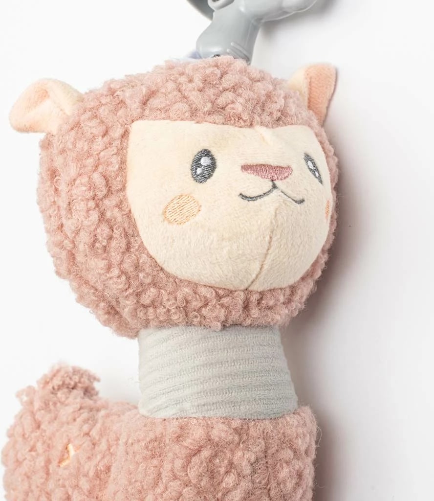 Lodër pelushi me muzikë dhe kapëse, New Baby Lama, me mekanizëm muzikor, rreth rattle dhe dhëmbake, multingjyrës