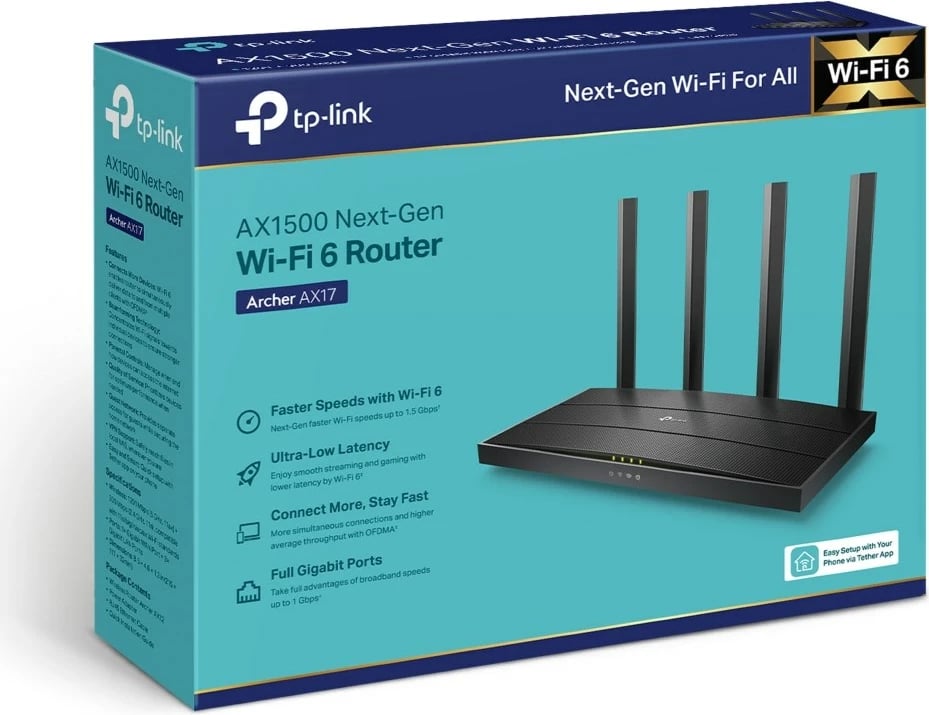Router TP-Link Archer AX17, e zezë