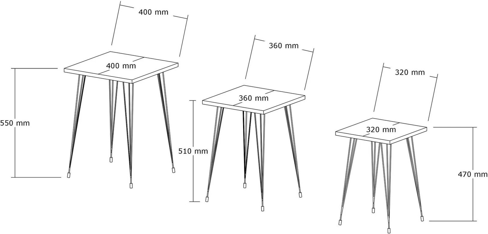 Tavolina ndihmëse të vendosshme (3 copë), Skye Decor, e zezë, Atlantic Pine