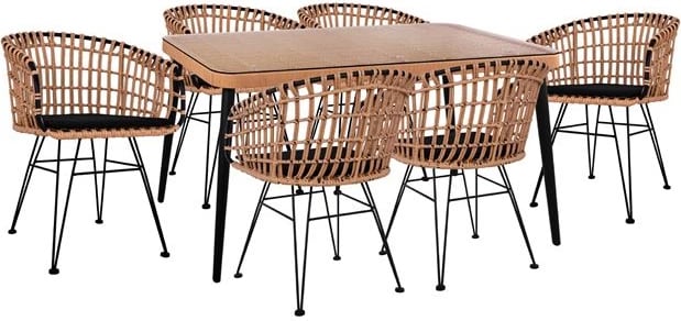 Set kopshti tavolinë & karrige Allegra Wicker FH10496, 7 pjesë, bezhë/të zeza