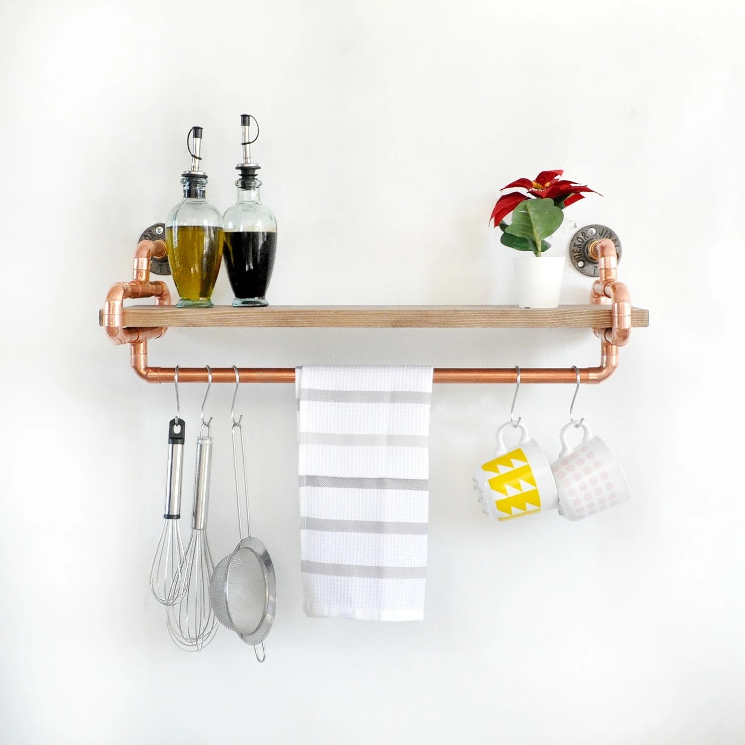 Raft dekorativ prej druri për mur, ngjyrë lisi, Hanah Home, Cop045