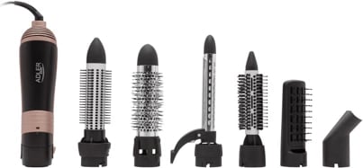 Stajler flokësh, Adler, AD 2022, 1200W, 6 koka ndërruese + çantë udhëtimi, e zezë me elemente të arta