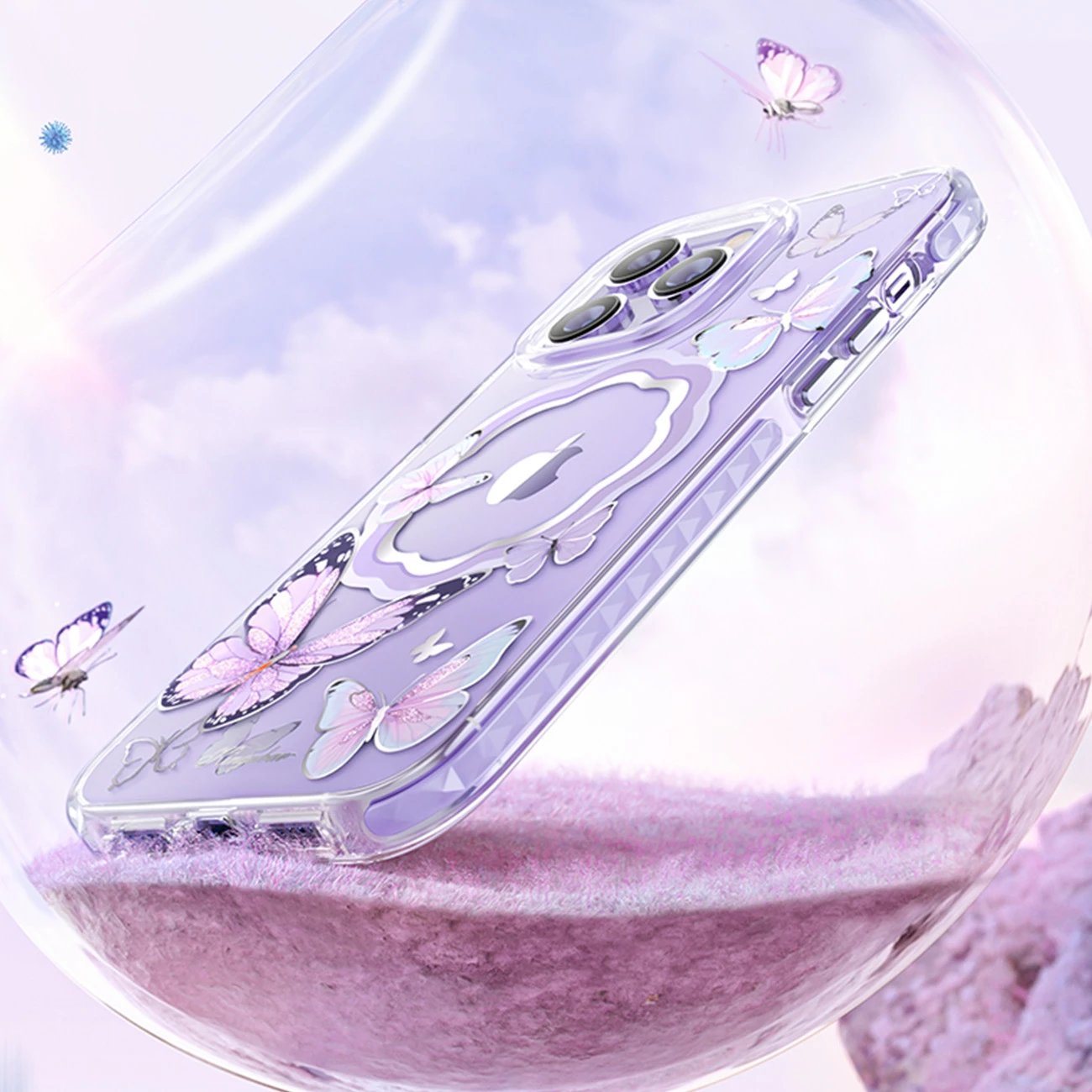 Mbështjellës Kingxbar Butterfly Series për iPhone 14 Plus, MagSafe, Rozë, Transparent