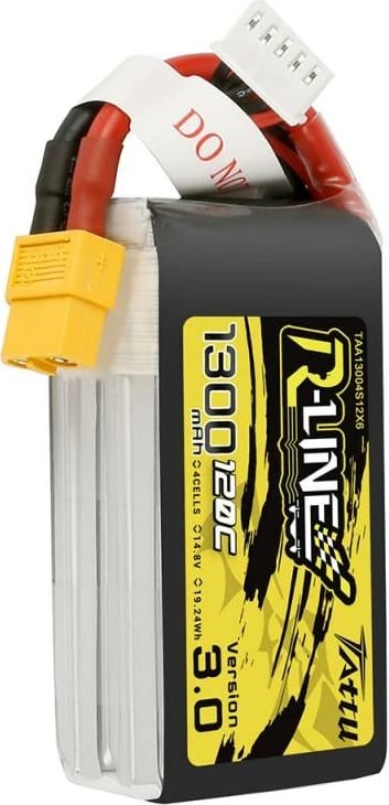 Bateri LiPo Tattu R-Line Version 3.0, 1300mAh, 14.8V, 120C, XT60