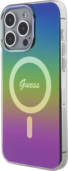 Mbështjellës Guess IML Iridescent MagSafe për iPhone 15 Pro, e zezë