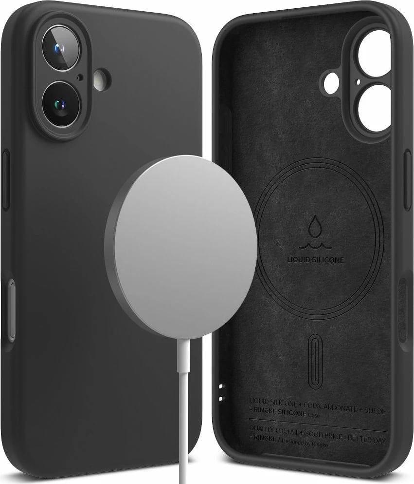 Mbështjellës Ringke Silicone MagSafe për iPhone 16, i zi