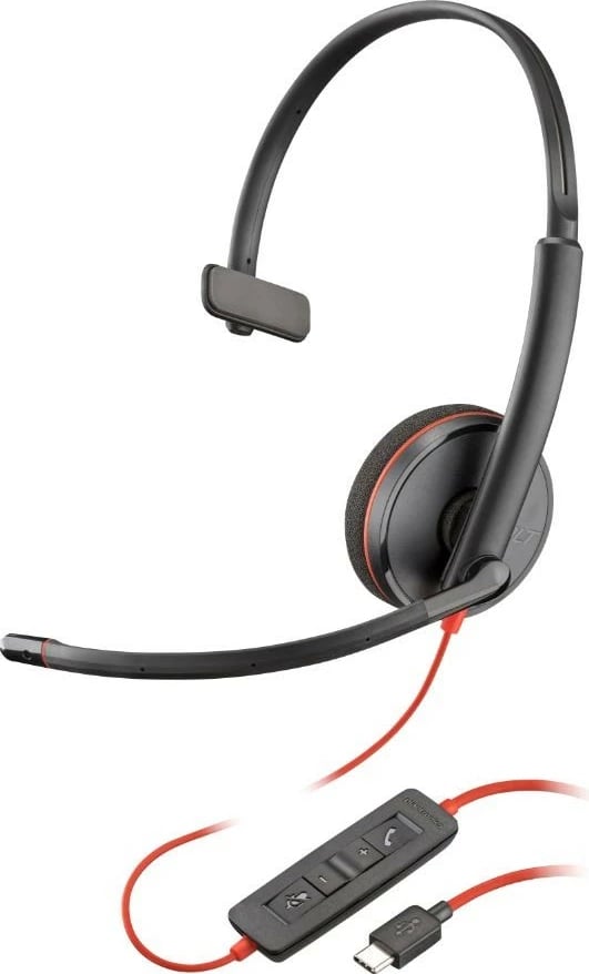 Kufje mono POLY Blackwire 3210, USB-C/A, me mikrofon, e zezë/portokalli