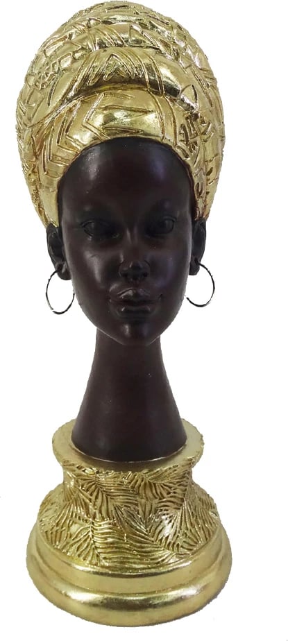 Figurë dekorative African Queen, polirezine, e zezë dhe ari, 10x15x26cm