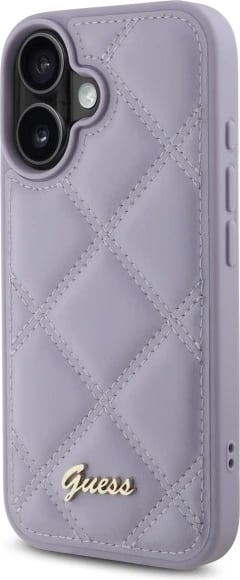 Mbështjellës Guess Quilted Metal Logo për iPhone 16, vjollcë e çelët