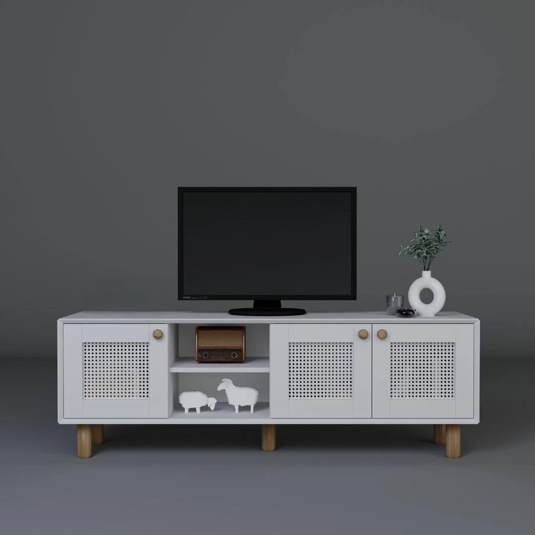 Komodë TV Skye Decor, stil bohemian, 1600-144, e bardhë