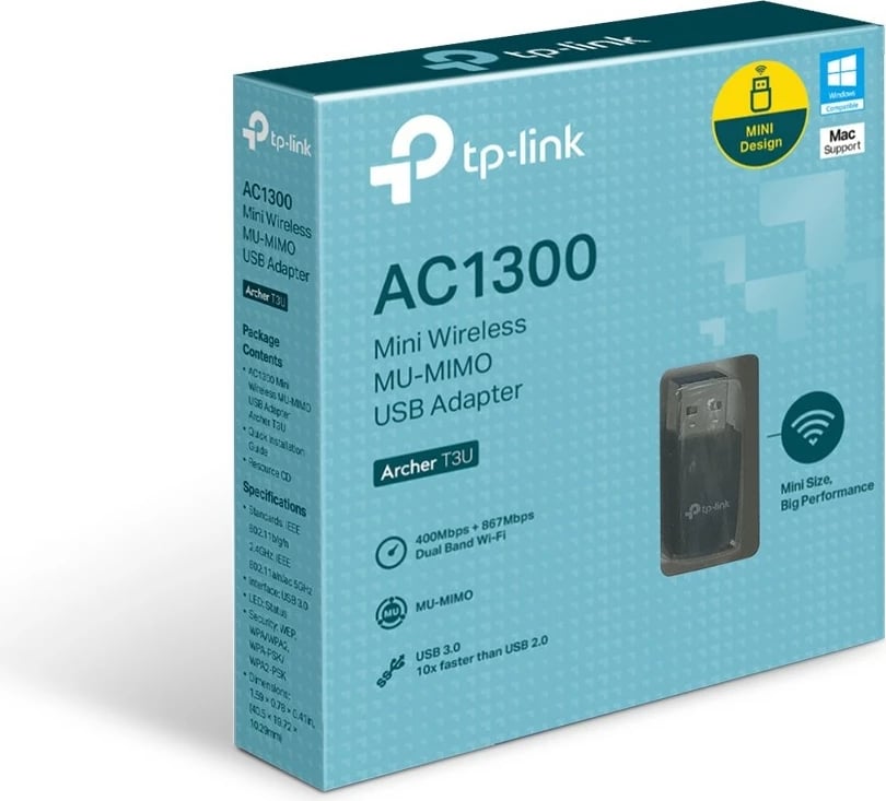Adapter Wi-Fi TP-Link Archer T3U, USB, WLAN, Wi-Fi 5, 867 Mbit/s, i zi