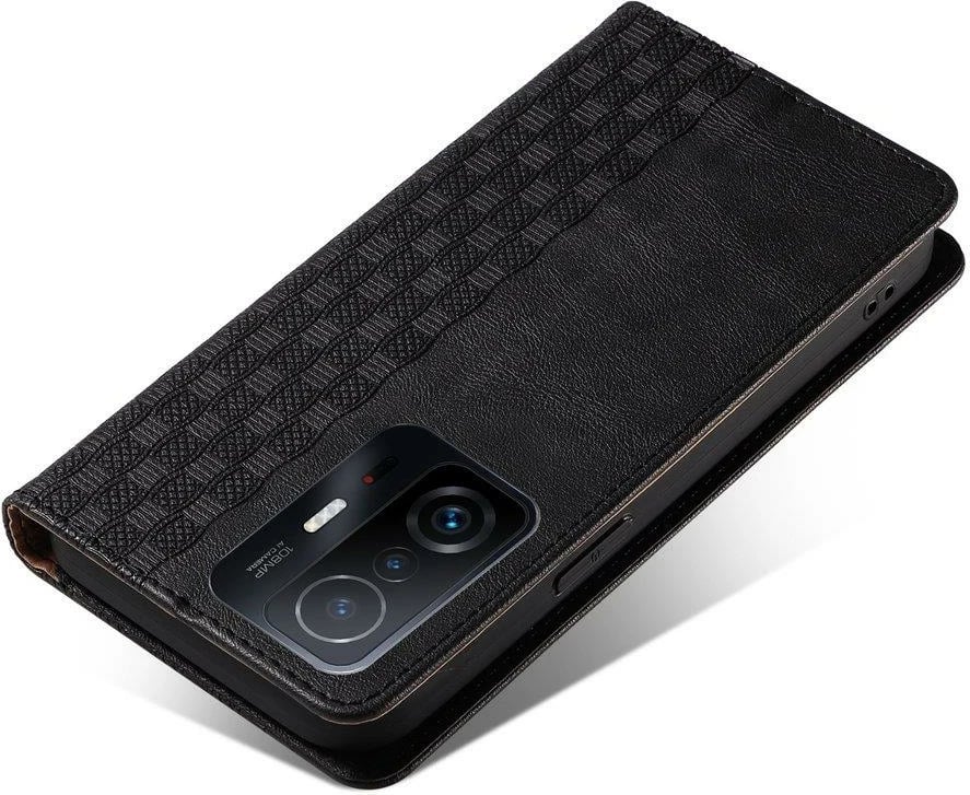 Mbështjellës Hurtel Magnet Strap Case për Samsung Galaxy A12 5G, me portofol, litar dore, e zezë