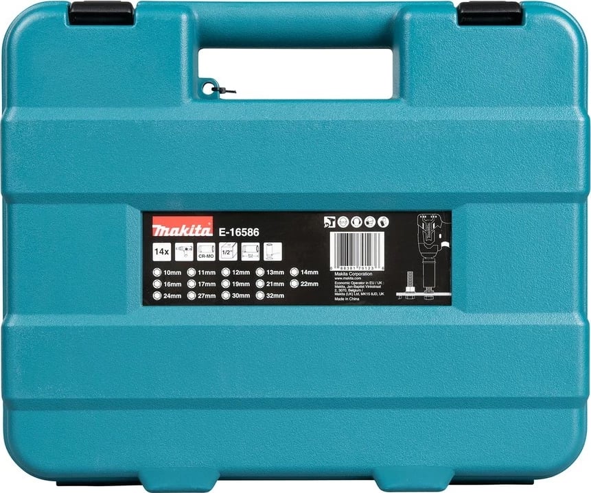 Set çelësa goditës Makita E-16586, 1/2", 12 copë, zi