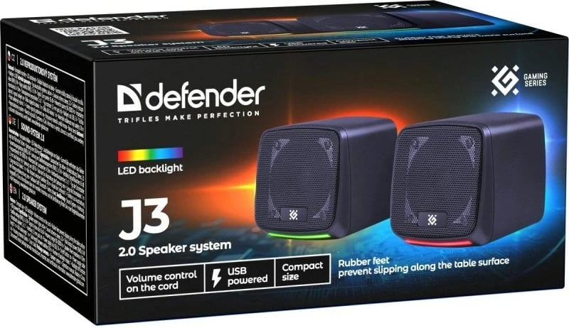 Altoparlantë Defender J3 2.0, 6W, LED, USB, të zi
