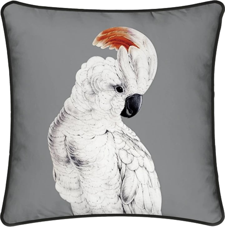 Jastëk dekorativ Cockatoo, kadife, 45x45cm, gri, bardhë, e zezë