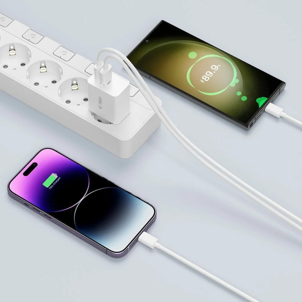 Karikues rrjeti Tech-Protect C35W me 2x USB-C PD 35W dhe kabllo USB-C/USB-C, Bardhë set