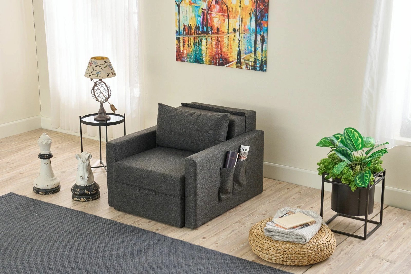 Krevati-karrige një vendi, ngjyrë antracit, Atelier del Sofa, Saros