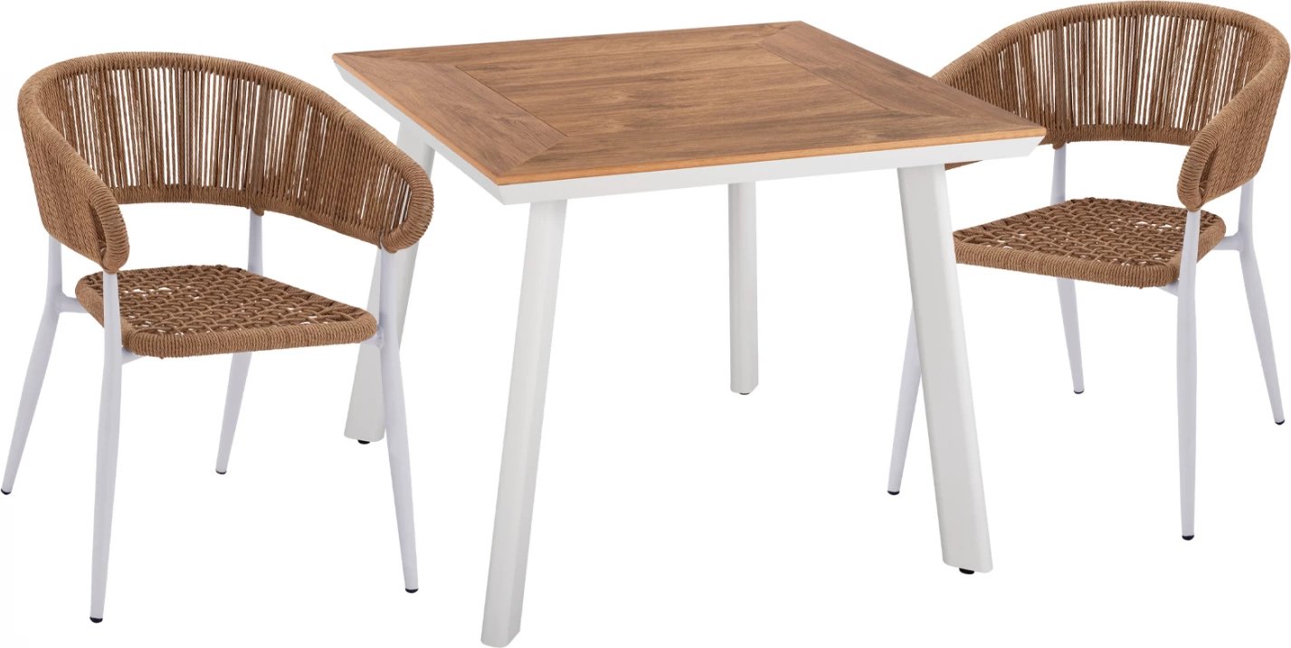 Set për ngrënie 3 copë, tavolinë alumini 80x80 & karrige me krahë të bardha FH11442