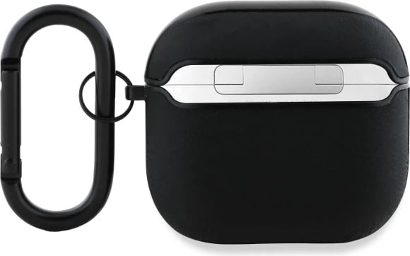 Mbështjellës BMW BMA4SSLBK për AirPods 4, lëkurë natyrale, logo argjendi, e zezë