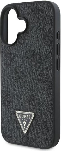 Mbështjellës Guess Crossbody 4G Metal Logo për iPhone 16, i zi, me rrip