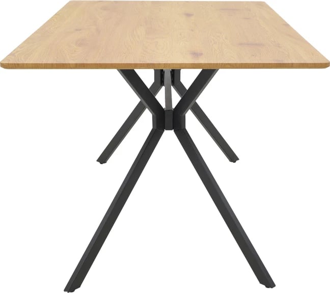 Tavolinë Nerelis, MDF natyral, këmbë metalike të zeza, 160x90x75cm Tavolinë Nerelis, MDF natyral, këmbë metalike të zeza, 160x90x75cm