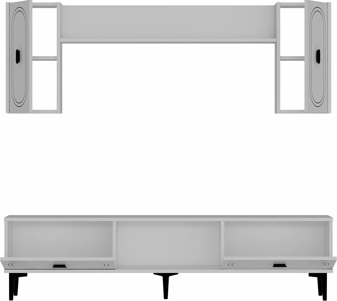 Komodë TV Skye Decor, e bardhë, me rafte dhe dollapë