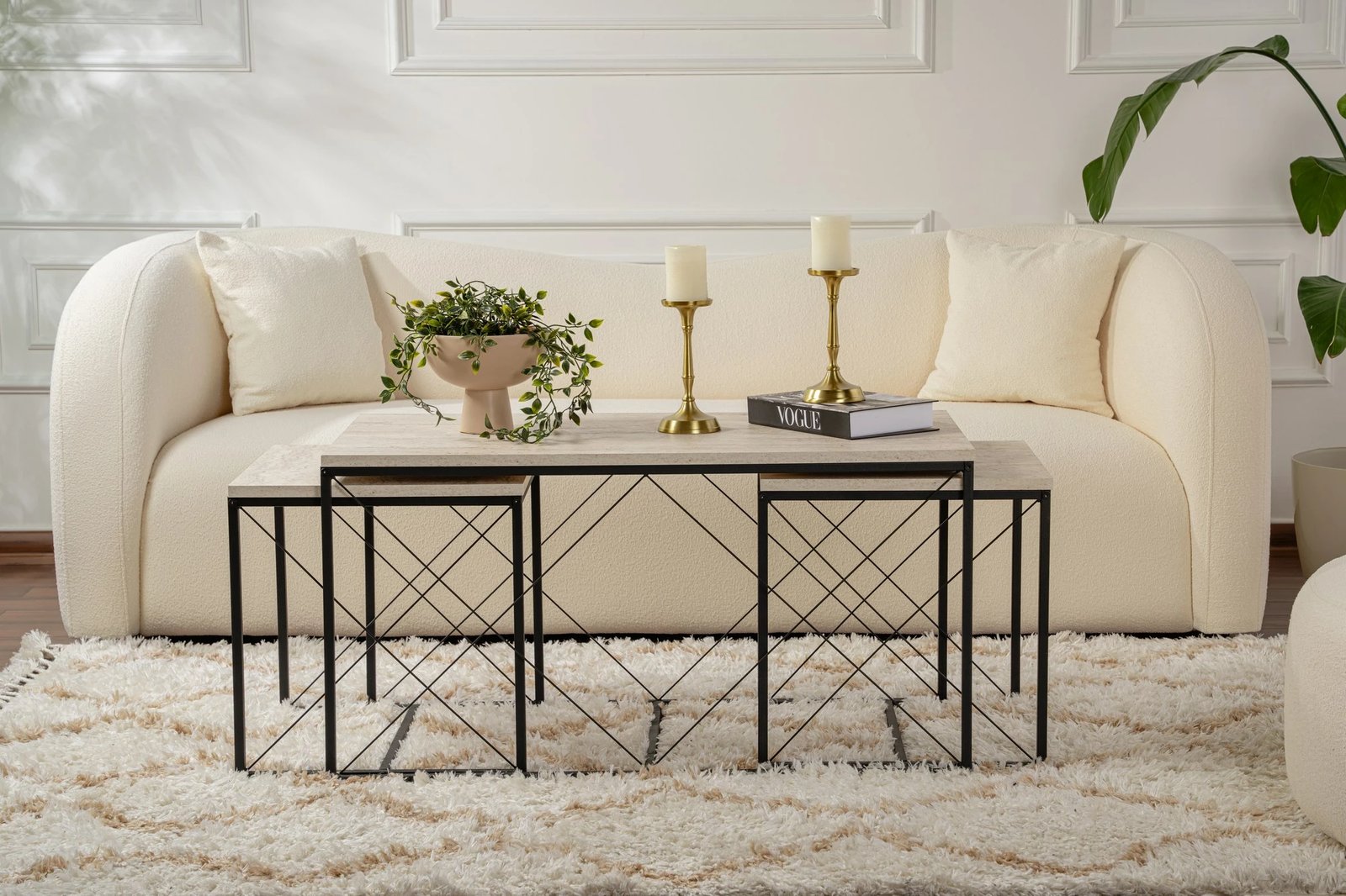 Set tavolinash kafeje Hanah Home, Defne, e zezë, travertin