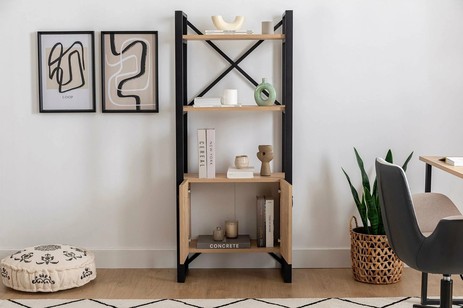 Raft librash industrial, ngjyrë safir dhe e zezë, Milano