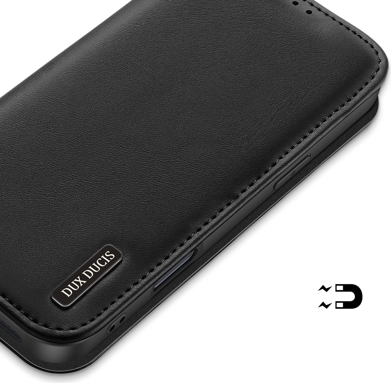 Mbështjellës Dux Ducis Hivo për iPhone 16 Pro, lëkurë, me kapak, RFID, i zi