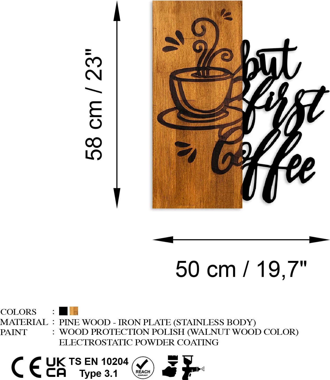 Aksesor dekorativ muri prej druri, Wallity, Coffee First