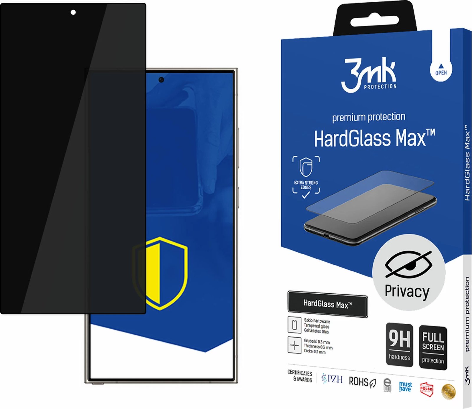Xham mbrojtës privacy 3mk HardGlass Max Privacy për Samsung Galaxy S24 Ultra, i zi