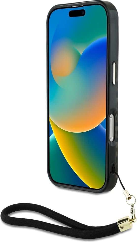 Mbështjellës Guess HC IML Leopard Triangle Cord Strap për iPhone 16 Pro, MagSafe, Kafe