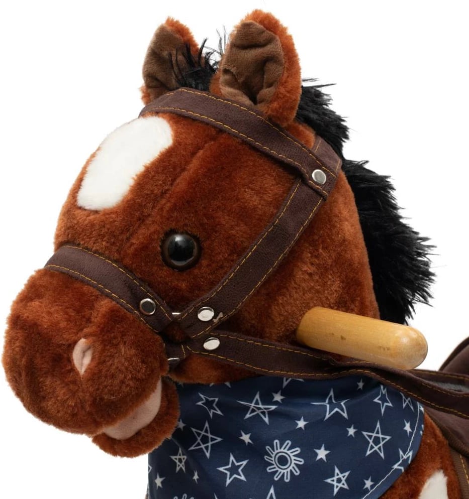 Kalë lëkundës, Baby Mix, Arthur, pelush interaktiv me melodi dhe shall, shina druri, nga 18+ muaj, kapacitet 25 kg, kafe