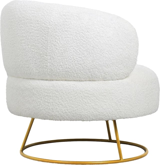 Fotel Connie, stof bouclé krem, këmbë metalike ari, 87x81x81cm