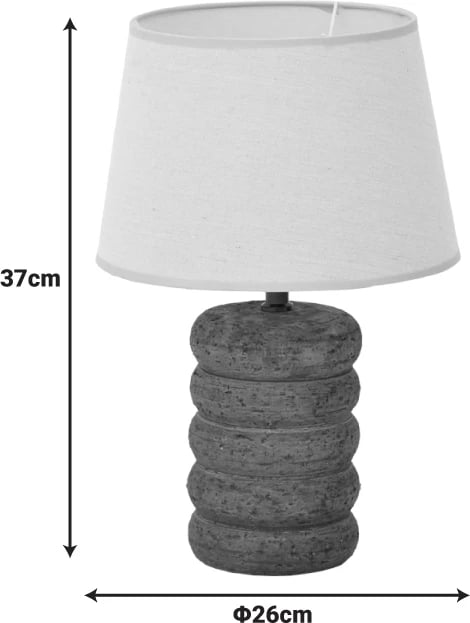 Llambë tavoline Graike, bazë qeramike, ngjyrë gri antike, abazhur bezhë, D26x37cm