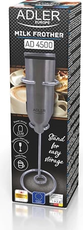 Rrahës qumështi Adler AD 4500, trup dhe tel çelik, me qëndrim, me bateri 2xAA, INOX