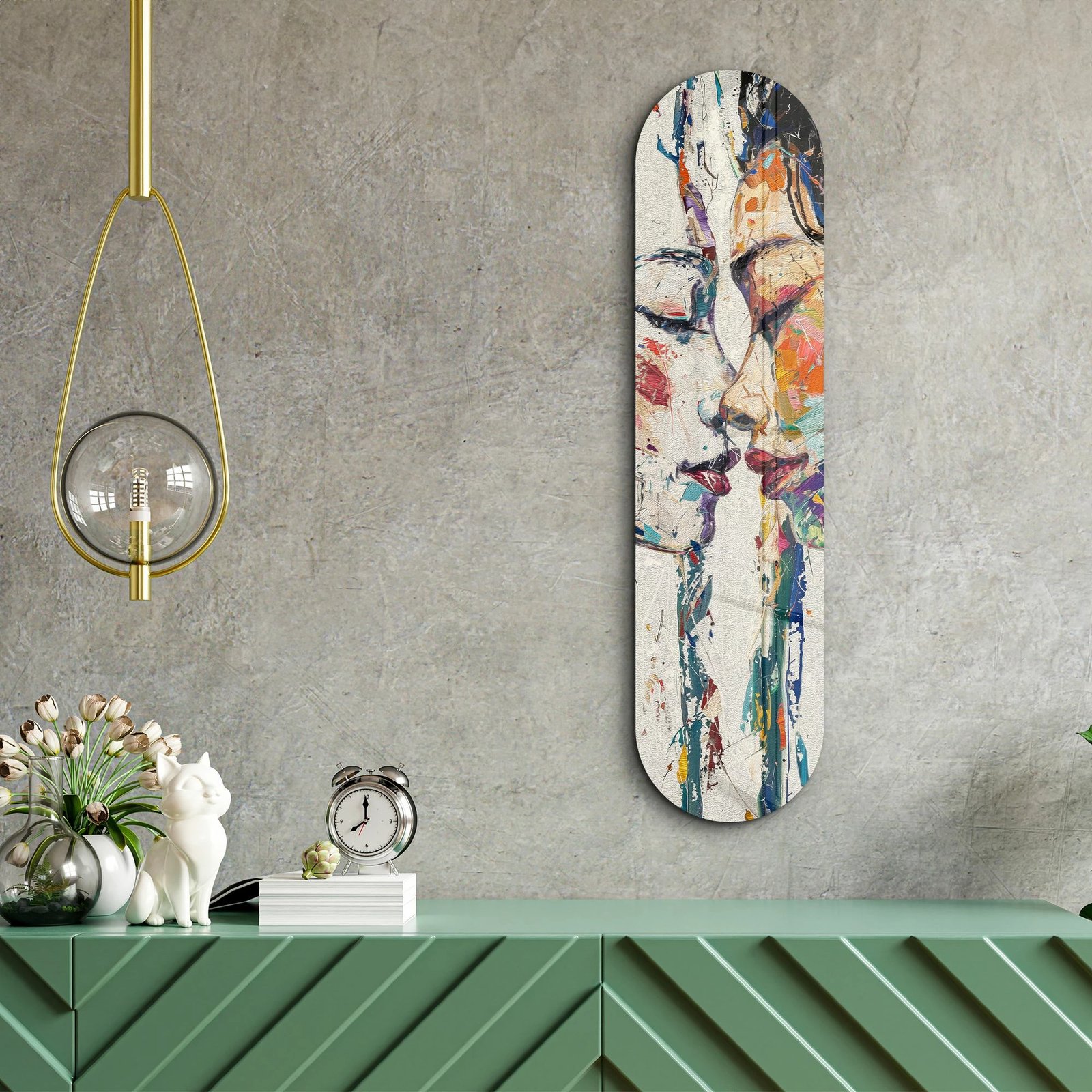 Pikturë dekorative prej xhami të temperuar, dy vajza, shumëngjyrëshe, 20x80cm