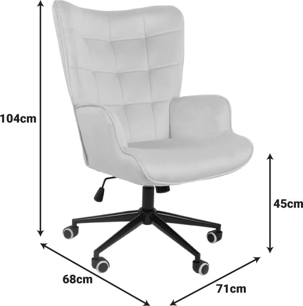Karrige rrotulluese Lobima, kadife krem, bazë e zezë, 71x68x104cm