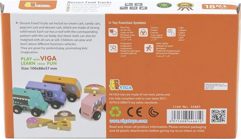 Set kamionë ushqimi prej druri, Viga, 4 copë, për 18+ muaj, multicolor