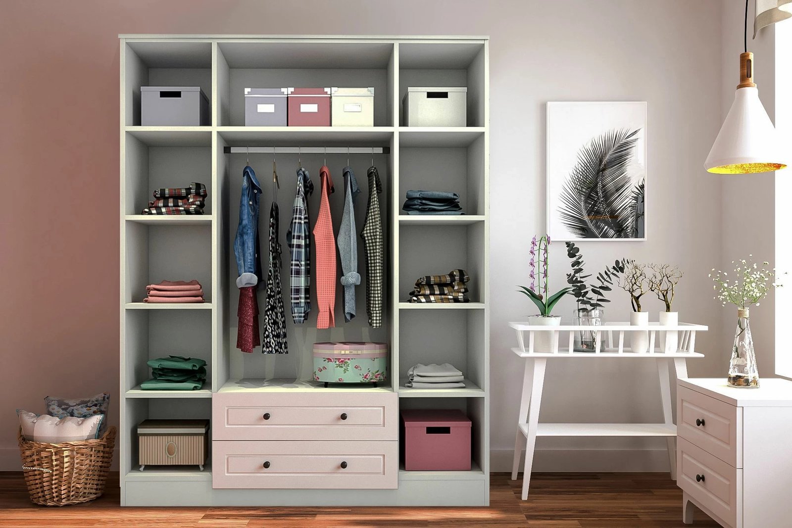 Dollap rrobash Skye Decor, ngjyrë e bardhë mat, RB-013