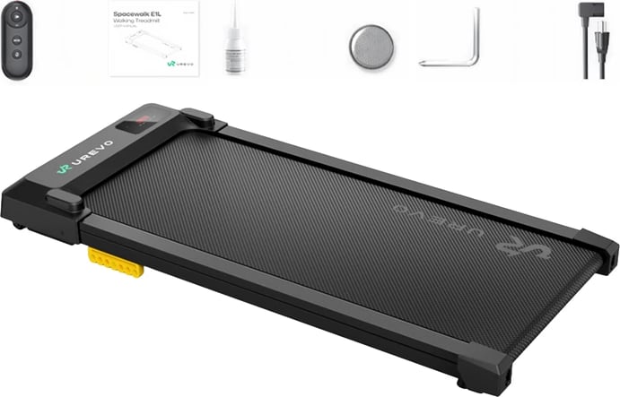 Pistë vrapimi elektrike, Urevo, Spacewalk E1L URTM041, 2.5 HP, shpejtësi 1–6.4 km/h, LED + aplikacion, kapacitet 181 kg, 107×48×10.5 cm, e zezë
