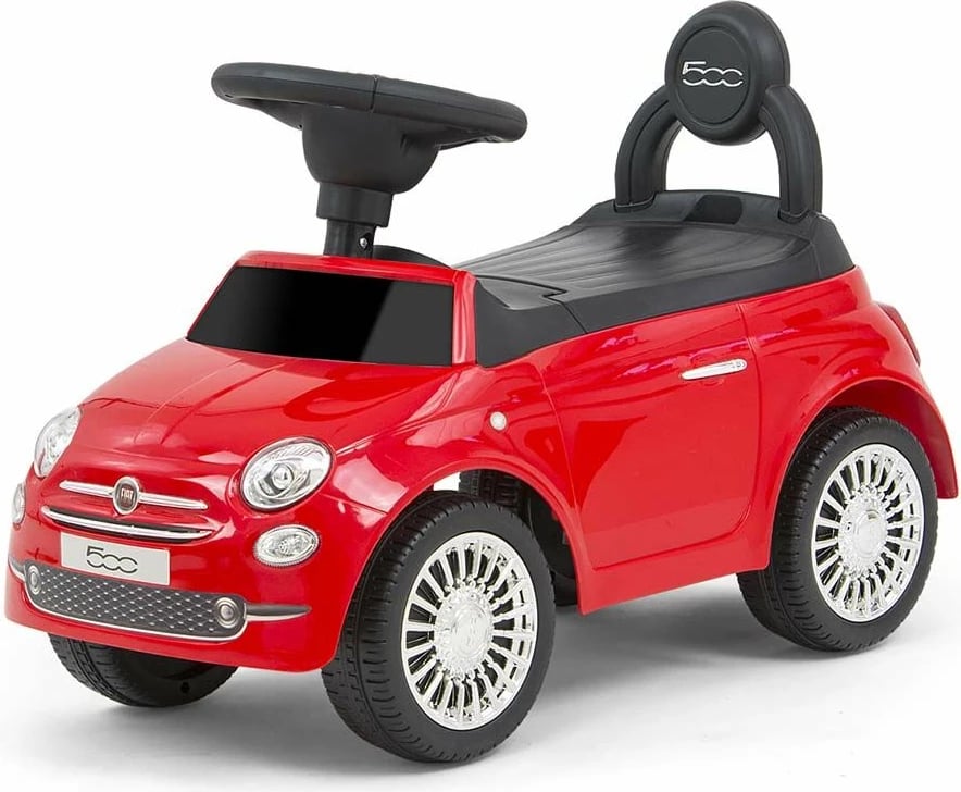 makinë ride-on fëmijësh, Milly Mally FIAT 500, me tinguj dhe borí, sedilje me mbështetëse dhe hapësirë ruajtjeje, 12–36 muaj, e kuqe