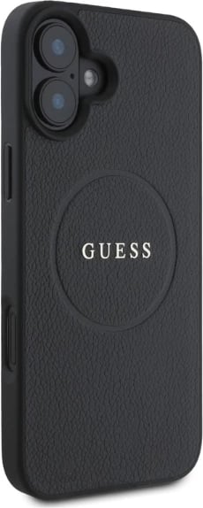 Mbështjellës Guess Grained Ring MagSafe për iPhone 16, i zi Mbështjellës Guess Grained Ring MagSafe për iPhone 16, i zi