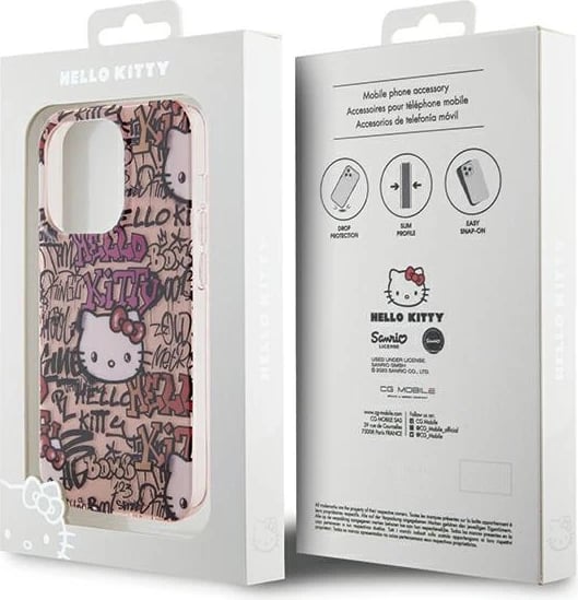 Mbështjellës Hello Kitty IML Tags Graffiti për iPhone 13 Pro Max, rozë