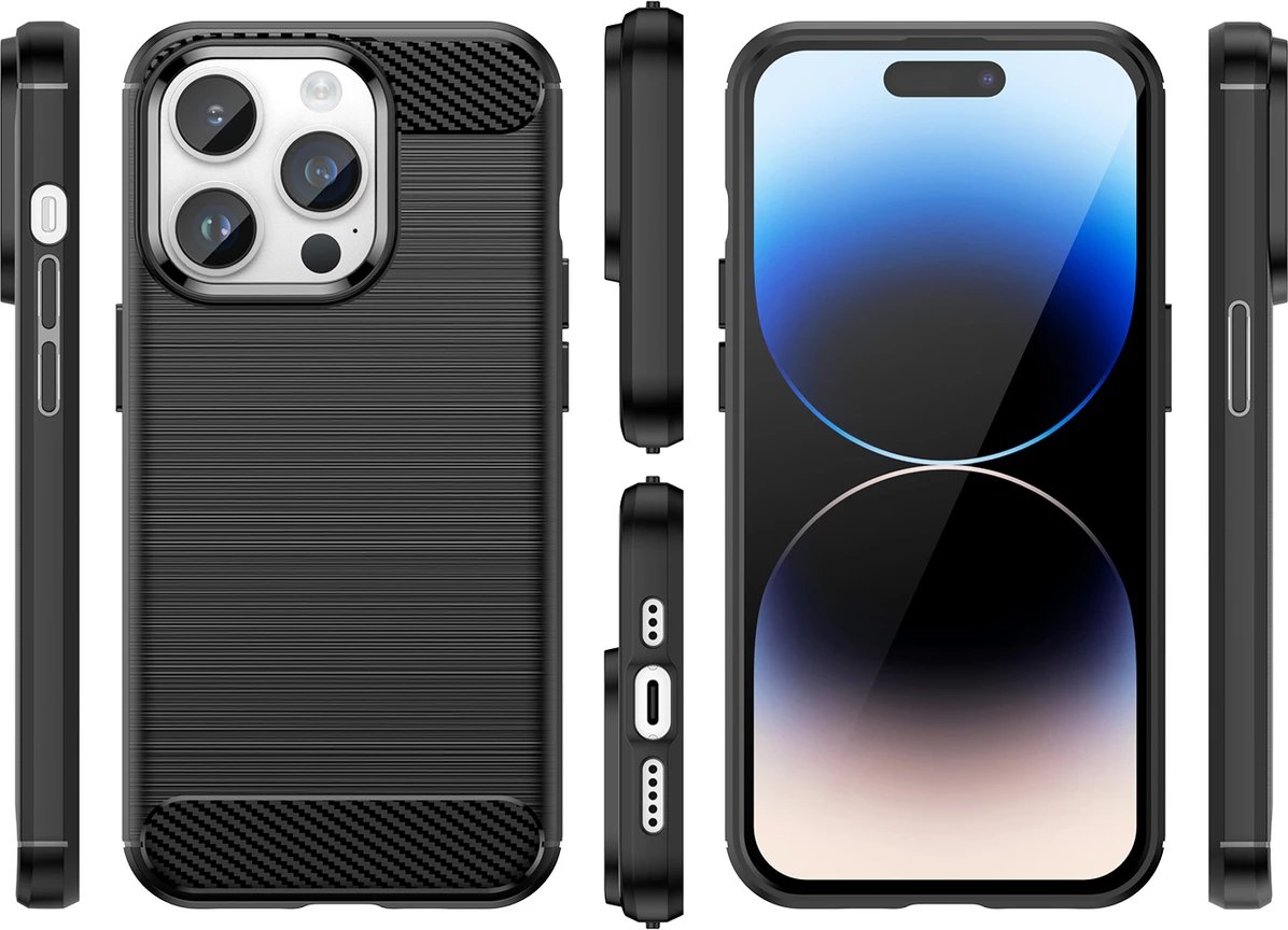 Mbështjellës Hurtel Carbon Case për iPhone 14 Pro, TPU, i zi
