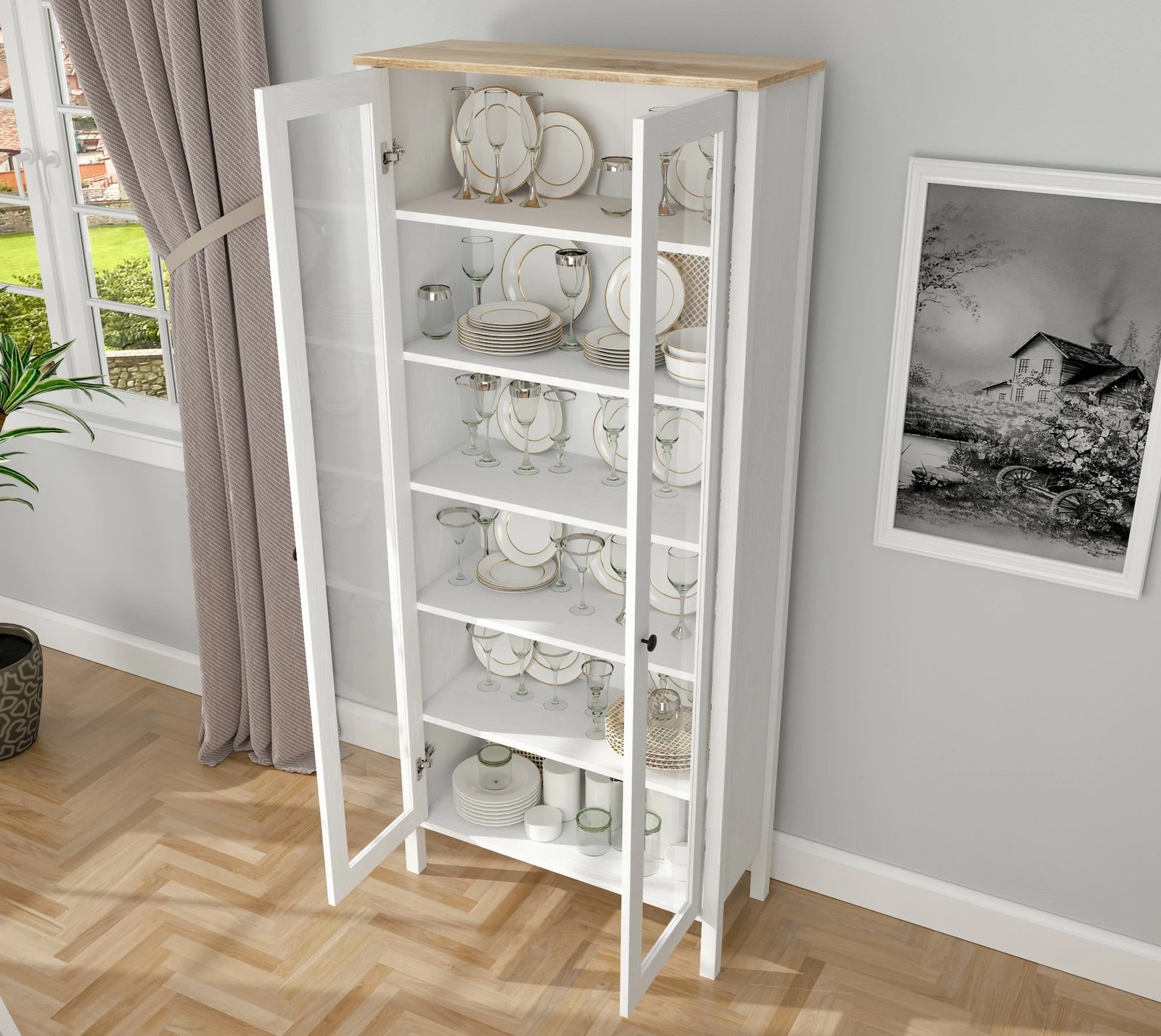 Raft librash Hanah Home, FRN-20074, ngjyrë druri dhe e bardhë