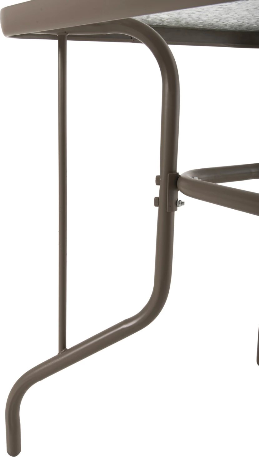 Tavolinë metalike për jashtë ADAM, ngjyrë shampanjë, me sipërfaqe xhami të forcuar, 110x60x71H cm