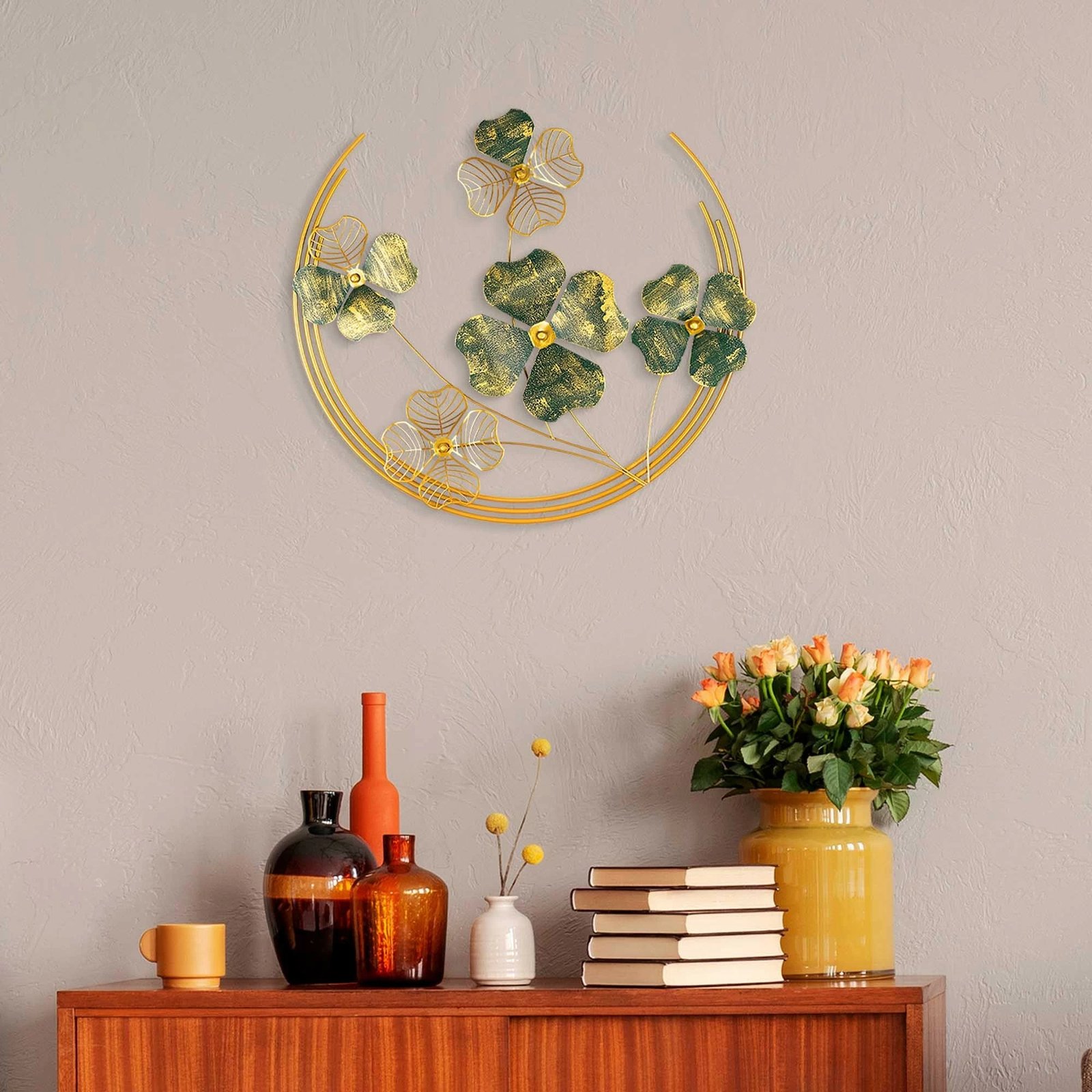 Aksesor dekorativ metalik për mur, Wallity, Haiyang, ngjyrë e gjelbër dhe ari, 70x70x5cm