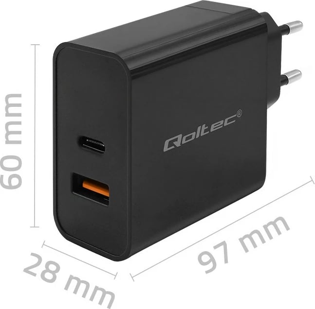 Karikues muri Qoltec 52380, 65W, 1x USB-C, 1x USB, i zi